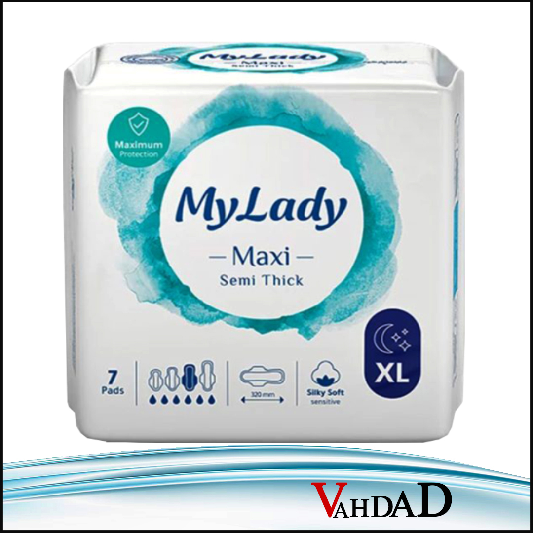 نوار مکسی مسافرتی نیمه ضخیم ساده شب سایز XL تعداد 7 عددی مای لیدی خرید نوار بهداشتی مسافرتی مکسی مای لیدی