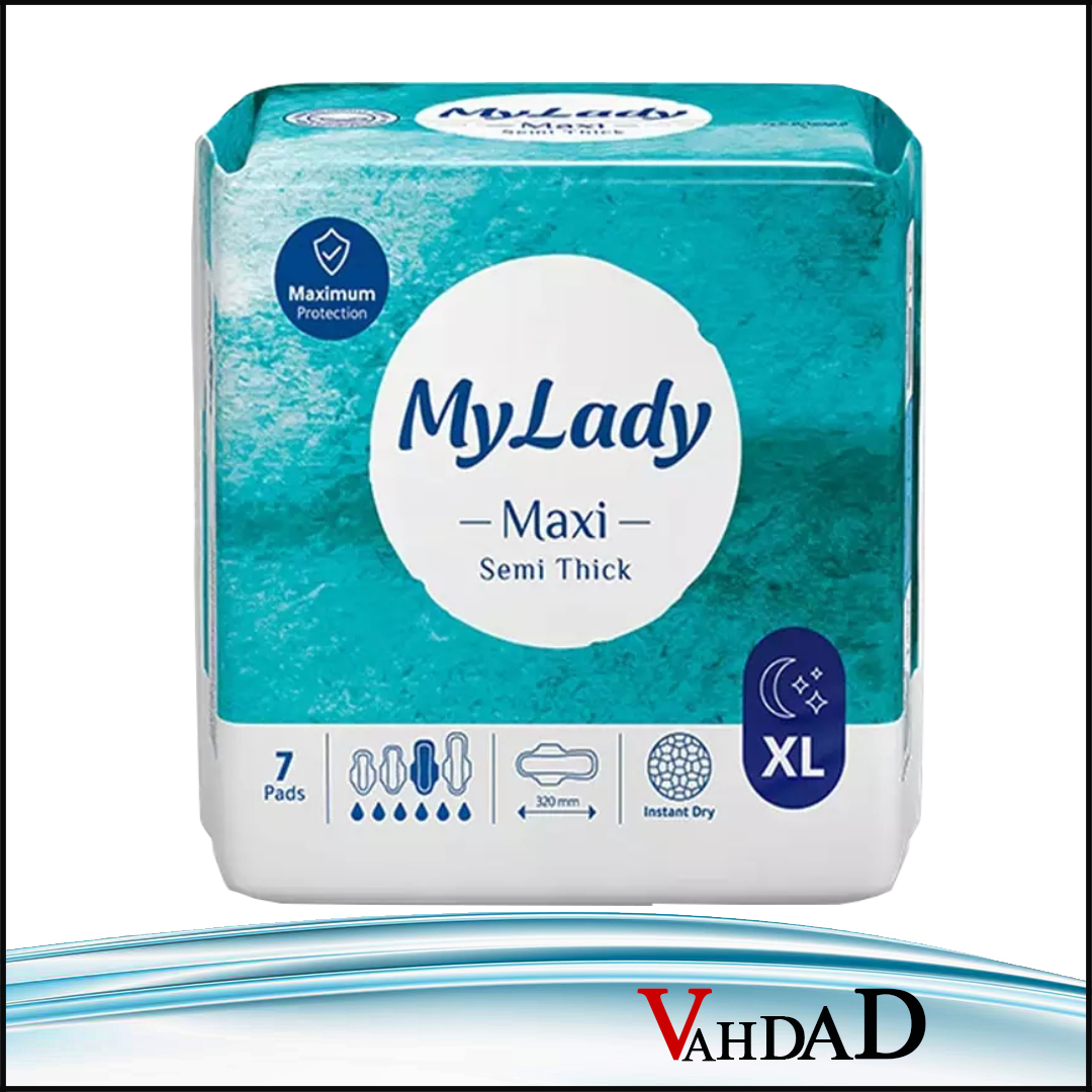 نوار مکسی مسافرتی نیمه ضخیم مشبک شب سایز XL تعداد 7 عددی مای لیدی خرید نوار بهداشتی مسافرتی مکسی مای لیدی